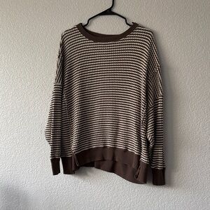 American Eagle Outfitters Oversized Brown and Cream Striped Sweater